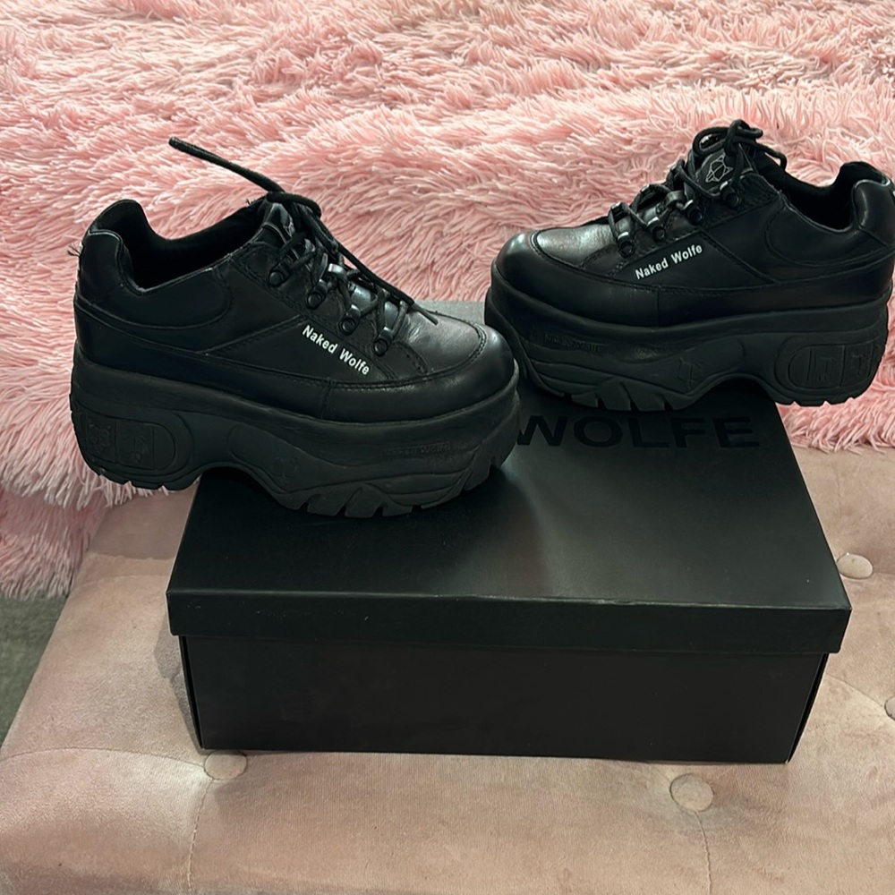 naked wolfe black platform sneakers